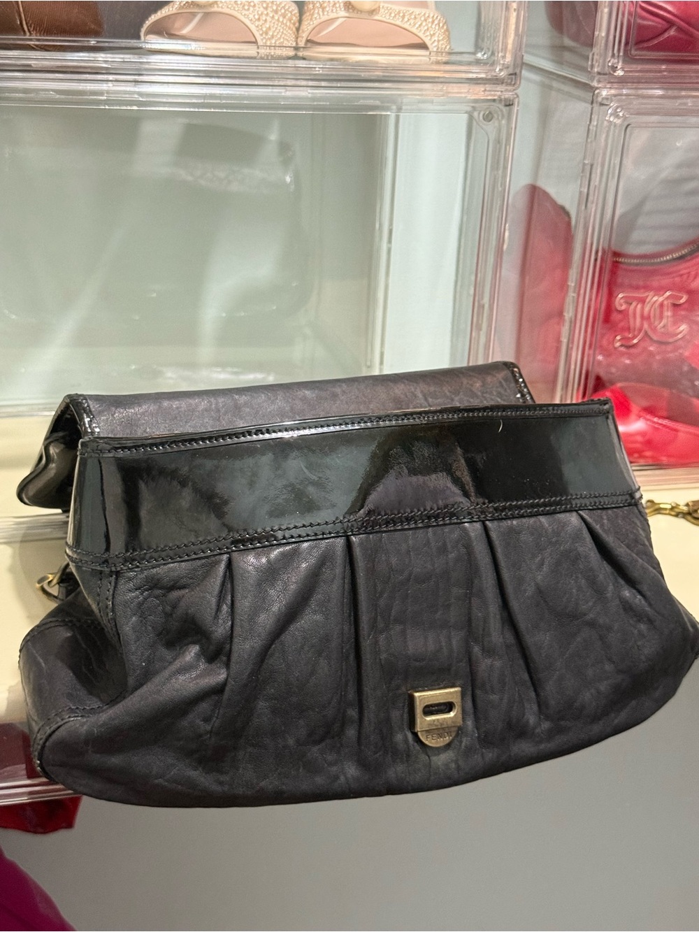 Fendi B-Bag (2006) Black Patent & Leather Shoulder Bag with Gold Hardware - Picture 10 of 13